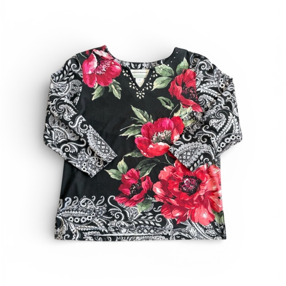 Floral Black and Red Women's Top